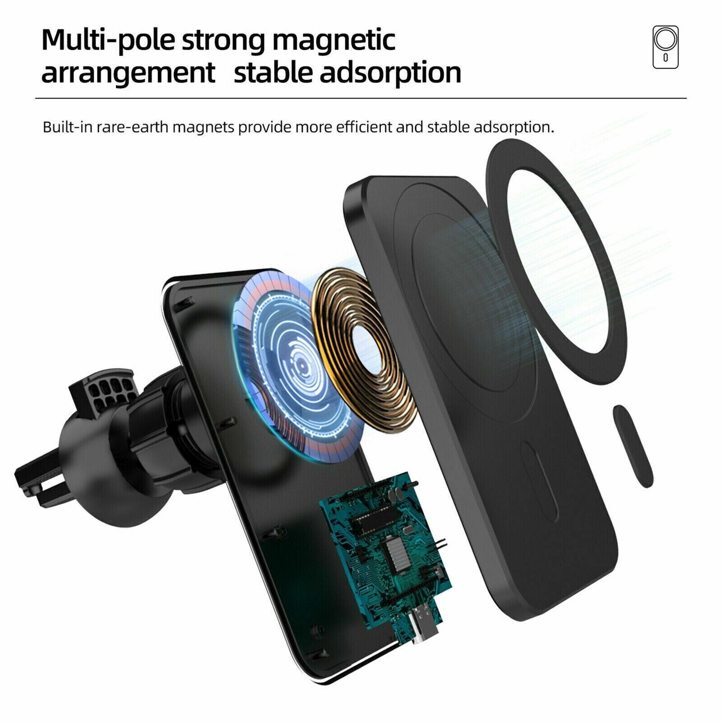 Magnetic wireless charging car phone holder