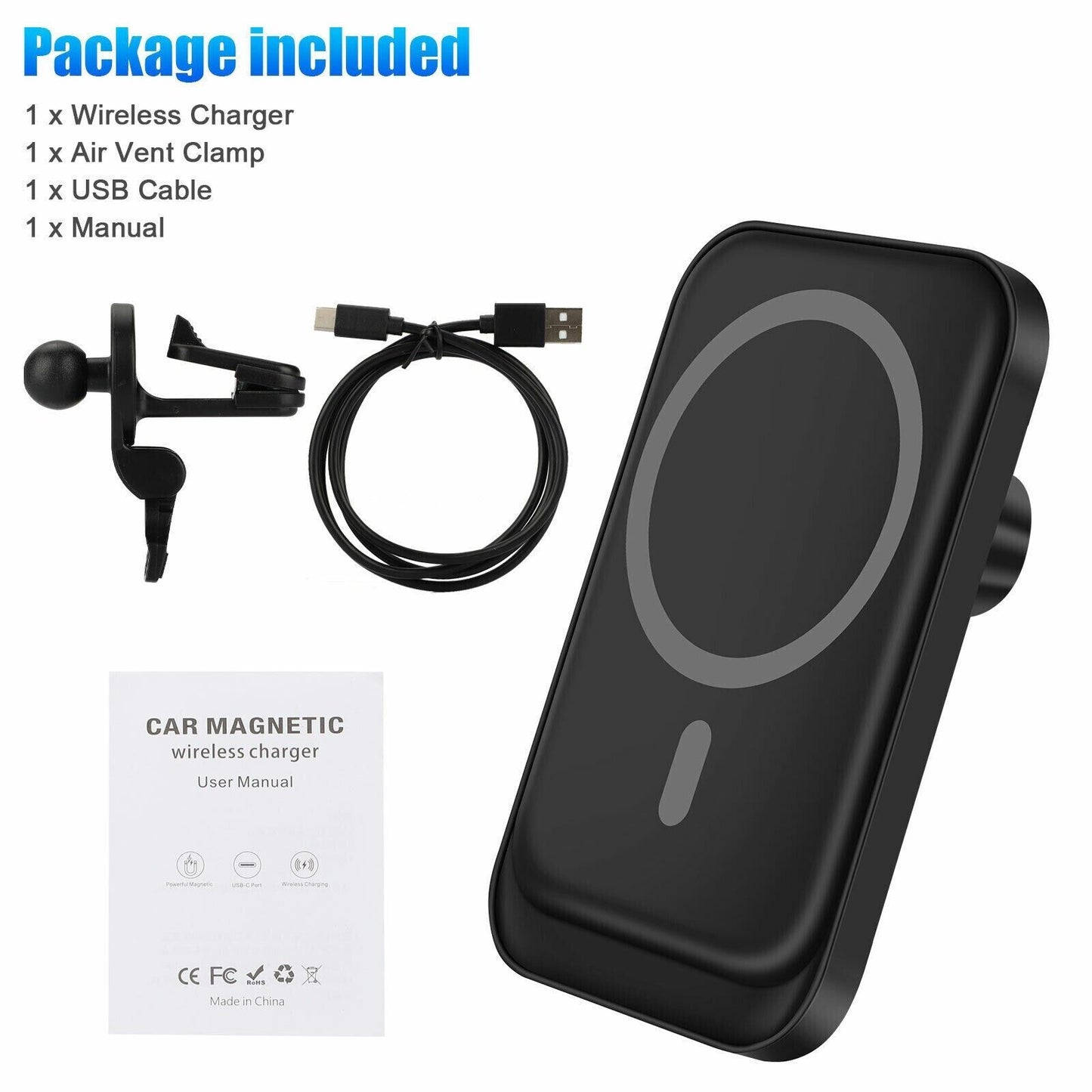 Magnetic wireless charging car phone holder