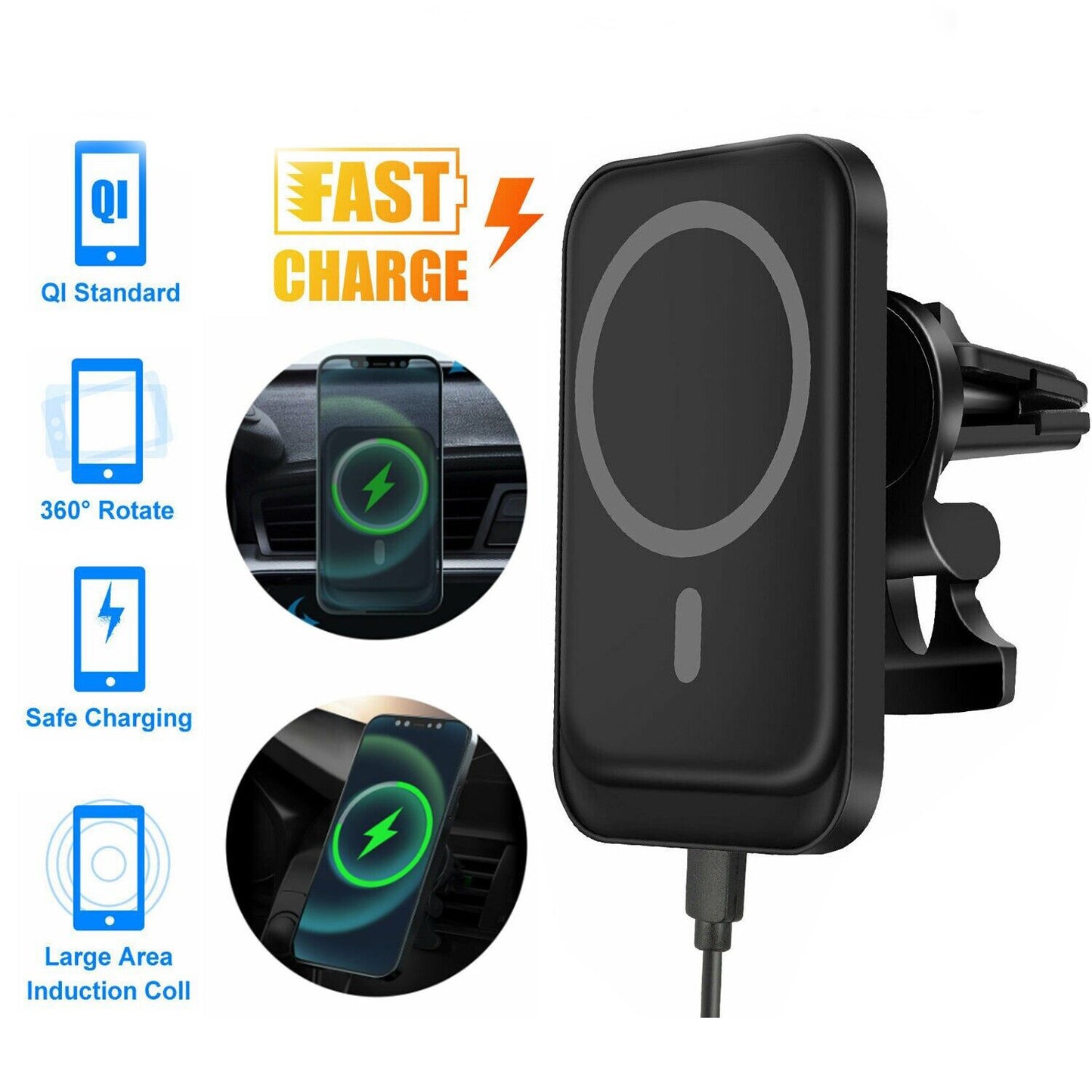 Magnetic wireless charging car phone holder
